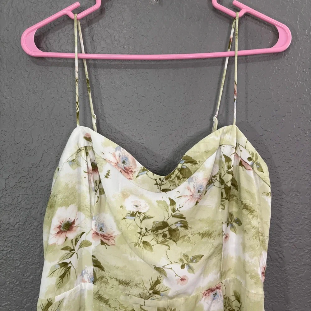 Abercrombie & Fitch Floral Slip Midi Dress Women's Lg Green White Cowl Neck NWT